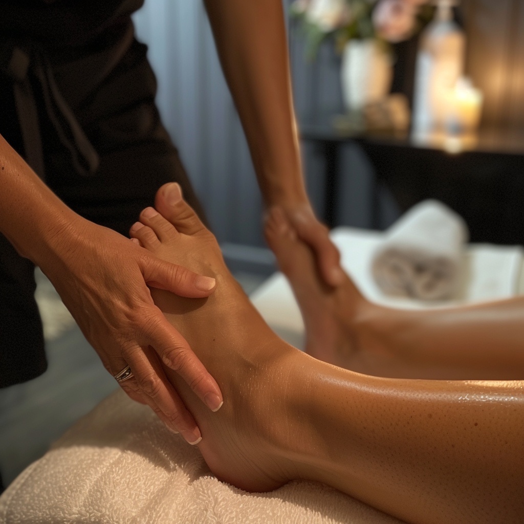 femme pratiquant un massage réflexologie thaïlandais